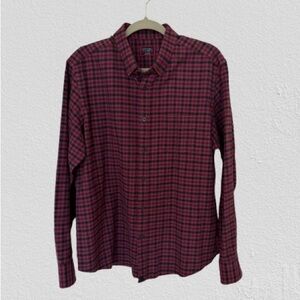 Untuckit Mens Flannel Burgundy Black Plaid Calder Cotton Soft Preppy, Sz XL